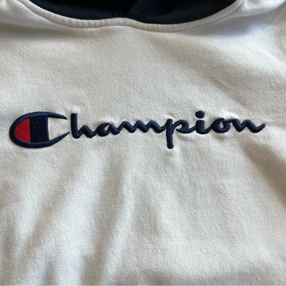 Champion Kids Large Colorblock Hoodie Navy White Red Blue Logo Pullover - Picture 2 of 4